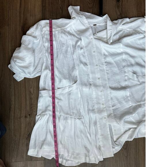 Free People shirt dress white textured crinkle Moonstruck button down women’s M - Picture 7 of 8